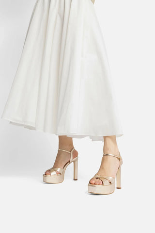 Sandália Plataforma Bianca High Couro Dourado Sandal Larroudé