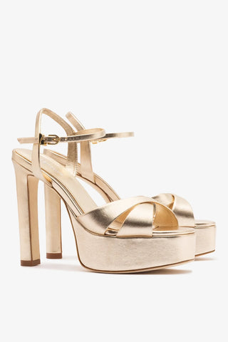 Sandália Plataforma Bianca High Couro Dourado Sandal Larroudé