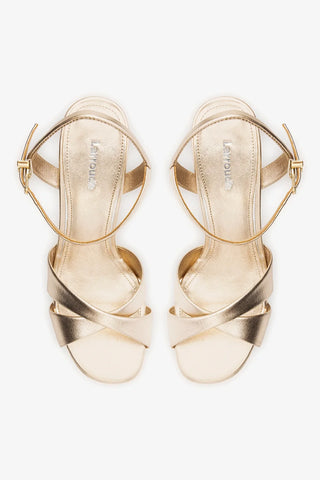 Sandália Plataforma Bianca High Couro Dourado Sandal Larroudé