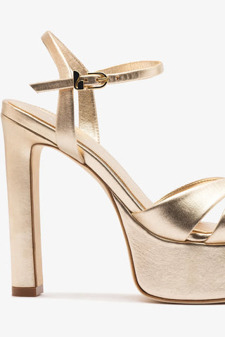 Sandália Plataforma Bianca High Couro Dourado Sandal Larroudé