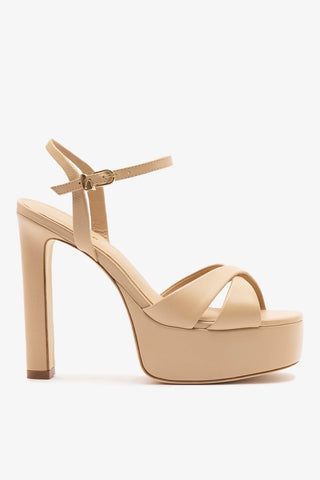 Sandália Plataforma Bianca High Couro Bege Sandal Larroudé
