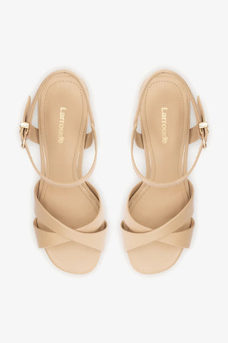 Sandália Plataforma Bianca High Couro Bege Sandal Larroudé