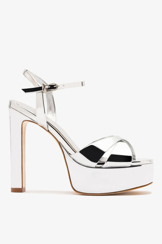 Sandália Plataforma Bianca High Espelhado Prateado Sandal Larroudé