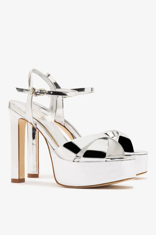 Sandália Plataforma Bianca High Espelhado Prateado Sandal Larroudé