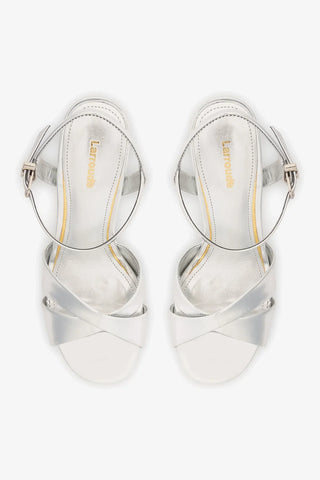 Sandália Plataforma Bianca High Espelhado Prateado Sandal Larroudé