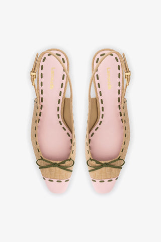 Slingback Jenny Ráfia Bege e Couro Rosa e Verde Pump Larroudé