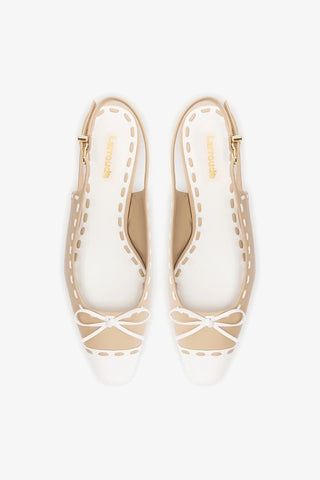 Slingback Jenny Couro Bege e Couro Verniz Branco Pump Larroudé