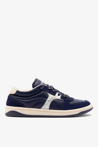 Tênis George Couro Azul, Prateado e Off White Sneaker Larroudé