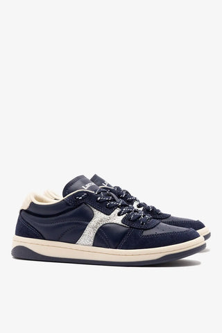 Tênis George Couro Azul, Prateado e Off White Sneaker Larroudé