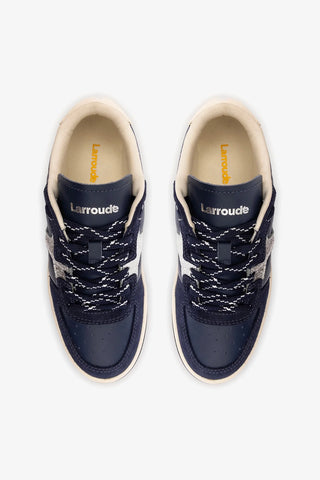 Tênis George Couro Azul, Prateado e Off White Sneaker Larroudé