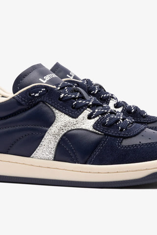 Tênis George Couro Azul, Prateado e Off White Sneaker Larroudé
