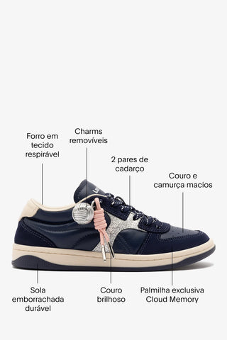Tênis George Couro Azul, Prateado e Off White Sneaker Larroudé