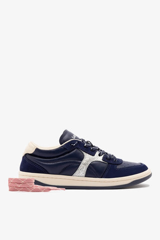 Tênis George Couro Azul, Prateado e Off White Sneaker Larroudé