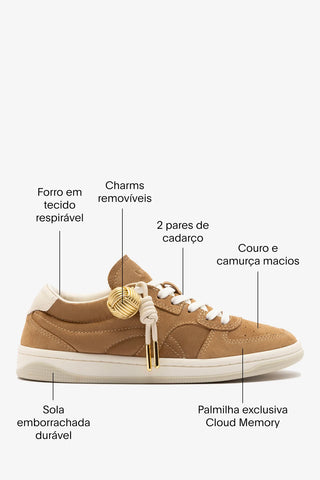 Tênis George Camurça Caramelo e Couro Off White Sneaker Larroudé