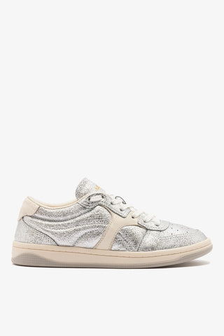 Tênis George Couro Prateado e Off White Sneaker Larroudé