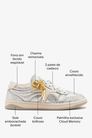 Tênis George Couro Prateado e Off White Sneaker Larroudé