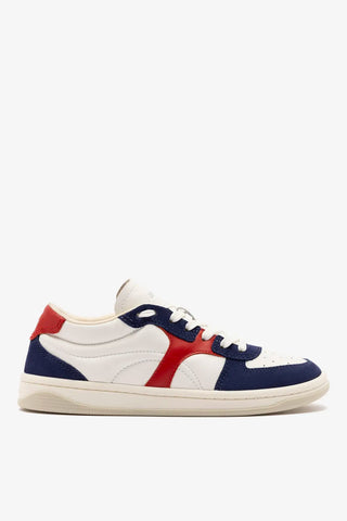 Tênis George Couro Azul, Branco e Vermelho Sneaker Larroudé