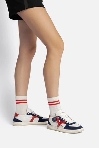 Tênis George Couro Azul, Branco e Vermelho Sneaker Larroudé