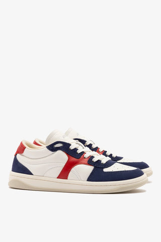 Tênis George Couro Azul, Branco e Vermelho Sneaker Larroudé