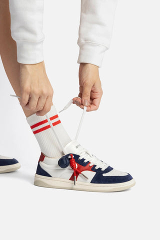 Tênis George Couro Azul, Branco e Vermelho Sneaker Larroudé