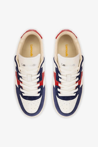 Tênis George Couro Azul, Branco e Vermelho Sneaker Larroudé