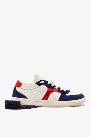 Tênis George Couro Azul, Branco e Vermelho Sneaker Larroudé