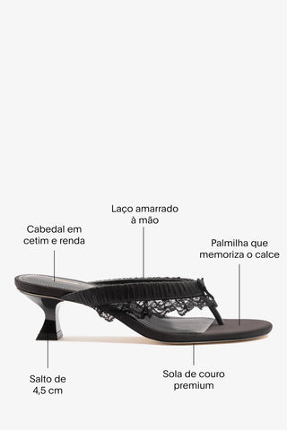 Larroudé x Tanner Fletcher: Sandália Gaia Low Lingerie Cetim Preto Sandal Larroudé x Tanner Fletcher