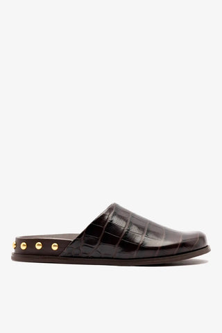Larroudé x Kenneth Cole: Clog Couro Croco Marrom Clog Larroudé x Kenneth Cole