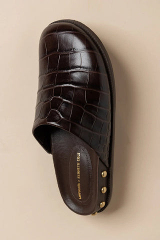 Larroudé x Kenneth Cole: Clog Couro Croco Marrom Clog Larroudé x Kenneth Cole