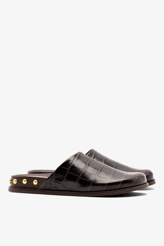 Larroudé x Kenneth Cole: Clog Couro Croco Marrom Clog Larroudé x Kenneth Cole