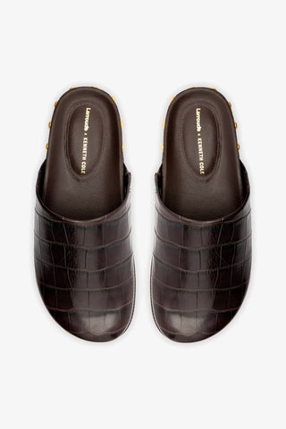 Larroudé x Kenneth Cole: Clog Couro Croco Marrom Clog Larroudé x Kenneth Cole
