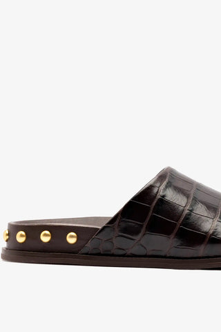Larroudé x Kenneth Cole: Clog Couro Croco Marrom Clog Larroudé x Kenneth Cole