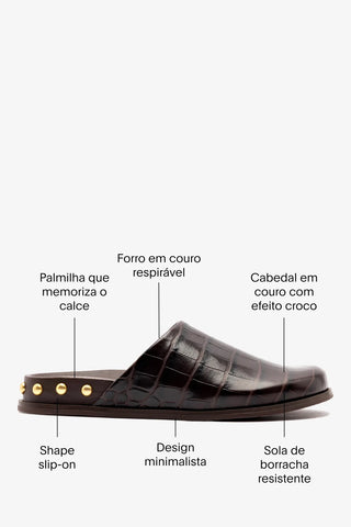 Larroudé x Kenneth Cole: Clog Couro Croco Marrom Clog Larroudé x Kenneth Cole