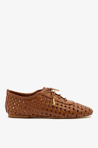 Tênis Liza Macramê Couro Caramelo Oxford Larroudé