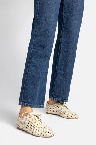 Tênis Liza Macramê Couro Off White Oxford Larroudé