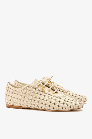 Tênis Liza Macramê Couro Off White Oxford Larroudé