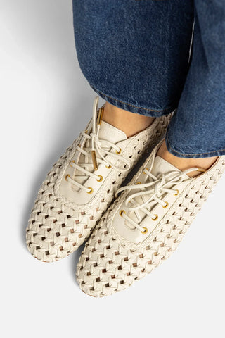 Tênis Liza Macramê Couro Off White Oxford Larroudé