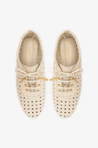 Tênis Liza Macramê Couro Off White Oxford Larroudé