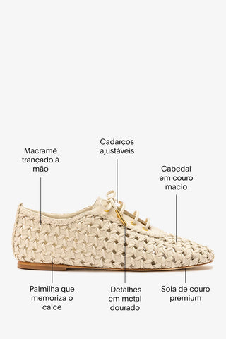 Tênis Liza Macramê Couro Off White Oxford Larroudé