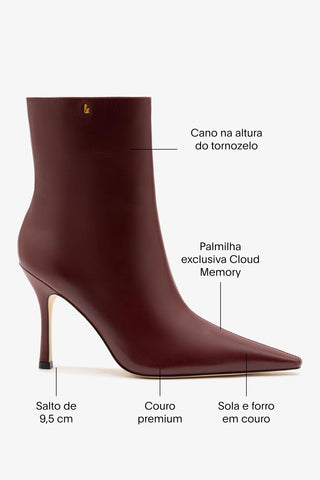 Bota Carine Mini Couro Bordô Boot Larroudé