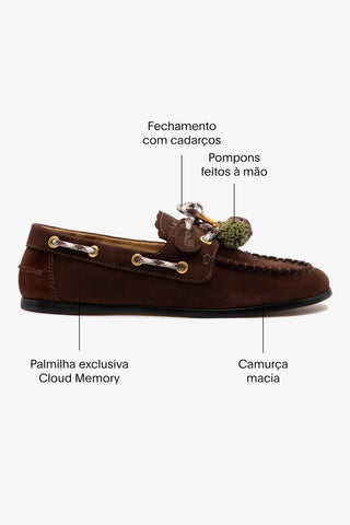 Mocassim Boat Shoe Cyprus Camurça Marrom Loafer Larroudé