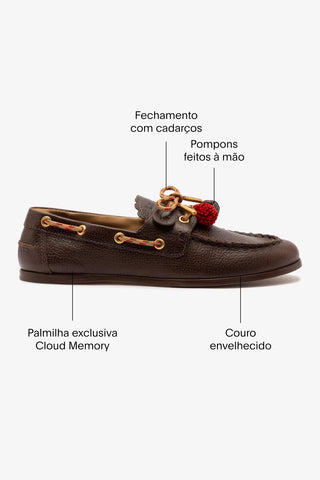 Mocassim Boat Shoe Cyprus Couro Marrom Loafer Larroudé
