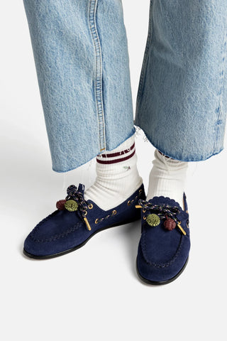 Mocassim Boat Shoe Cyprus Camurça Azul Loafer Larroudé