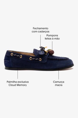 Mocassim Boat Shoe Cyprus Camurça Azul Loafer Larroudé