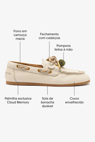 Mocassim Boat Shoe Cyprus Couro Off White Loafer Larroudé
