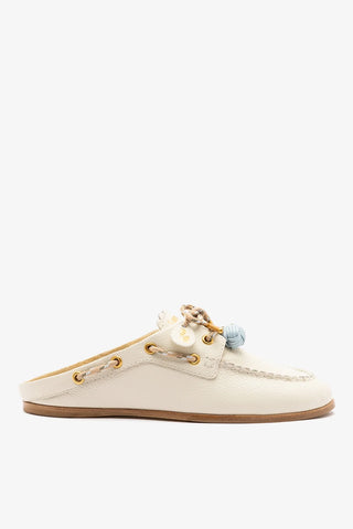 Mule Cyprus Couro Off White Mule Larroudé