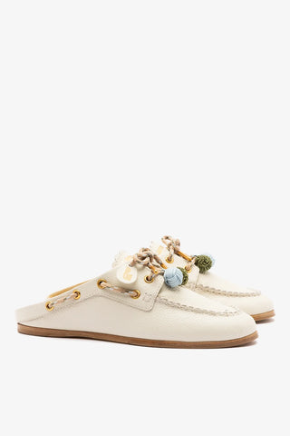 Mule Cyprus Couro Off White Mule Larroudé