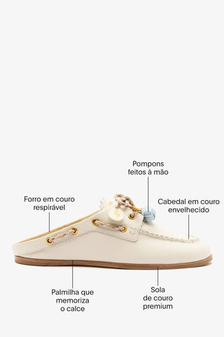 Mule Cyprus Couro Off White Mule Larroudé
