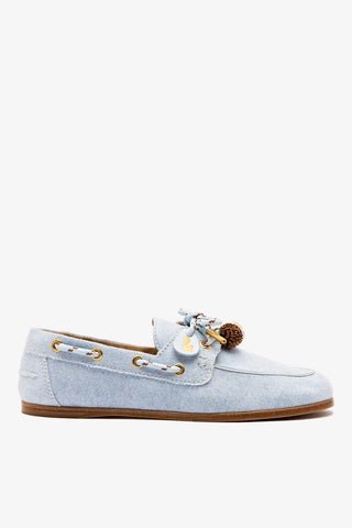 Mocassim Boat Shoe Cyprus Jeans e Couro Azul Loafer Larroudé