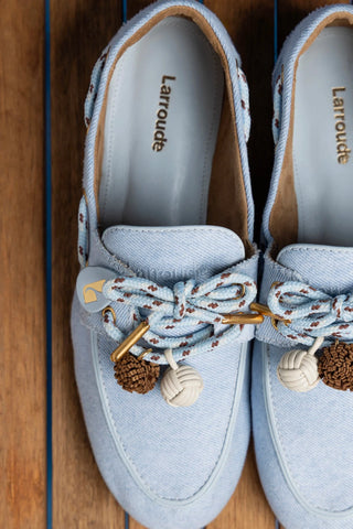 Mocassim Boat Shoe Cyprus Jeans e Couro Azul Loafer Larroudé